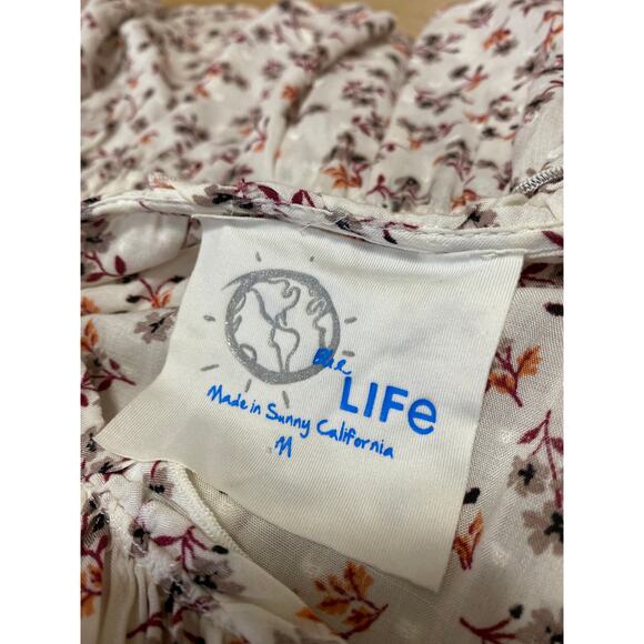 Blue Life Multicolor Floral Ruffle Tie Front Long Sleeve Peplum Blouse Top Sz M - Picture 5 of 5